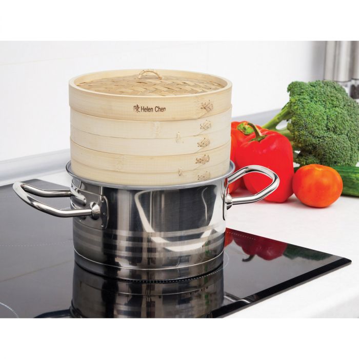 HIC Bamboo Steamer 10", 3 Piece Set