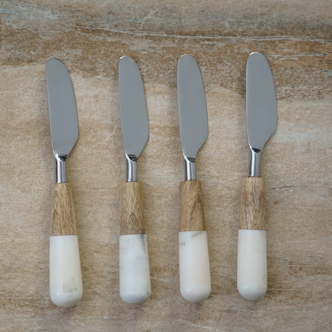 White Marble & Wood Spreaders Set