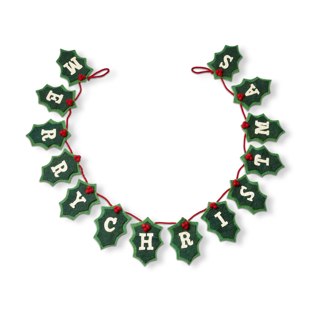 Merry Christmas Holly Felt Garland