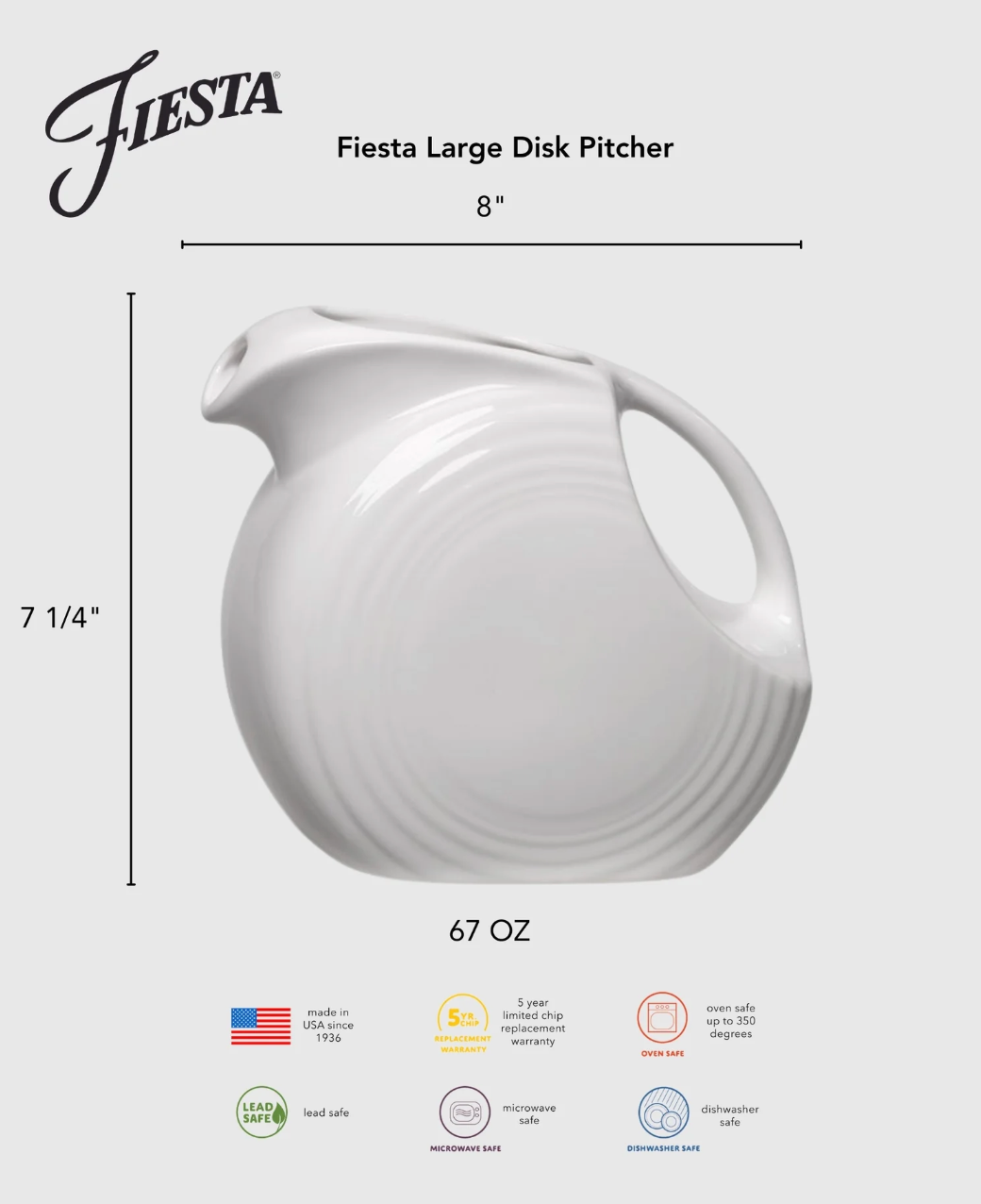 Fiestaware Disk Pitcher, 67oz