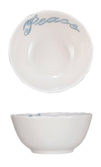 Pastel Holiday Word Stoneware Bowl