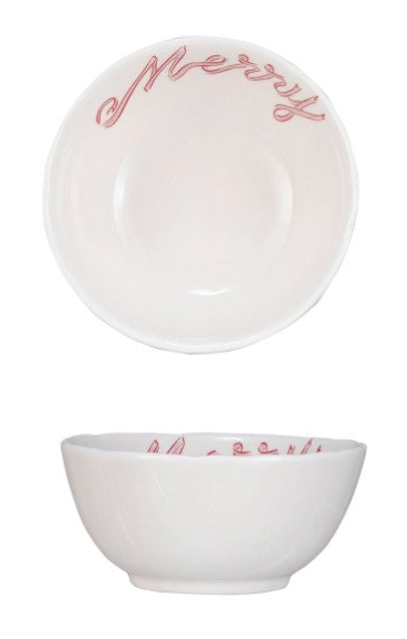 Pastel Holiday Word Stoneware Bowl