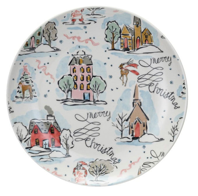 Stoneware Plate w/ Holiday Pattern