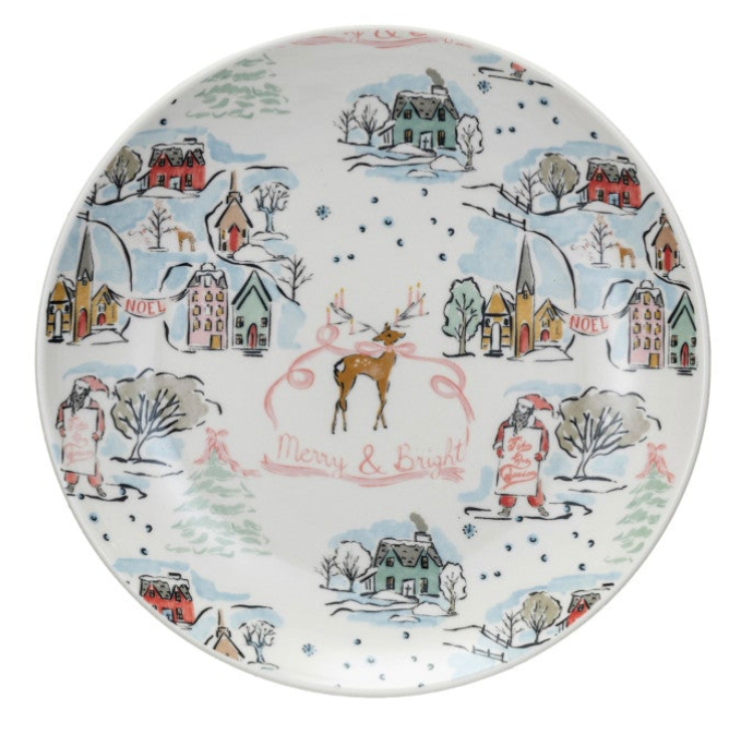 Stoneware Plate w/ Holiday Pattern