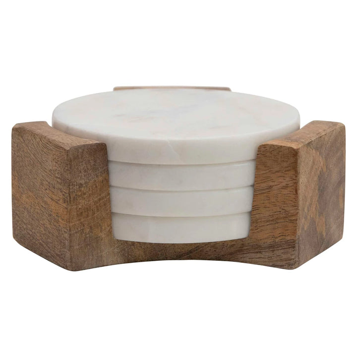 Marble Coasters with Wooden Holder