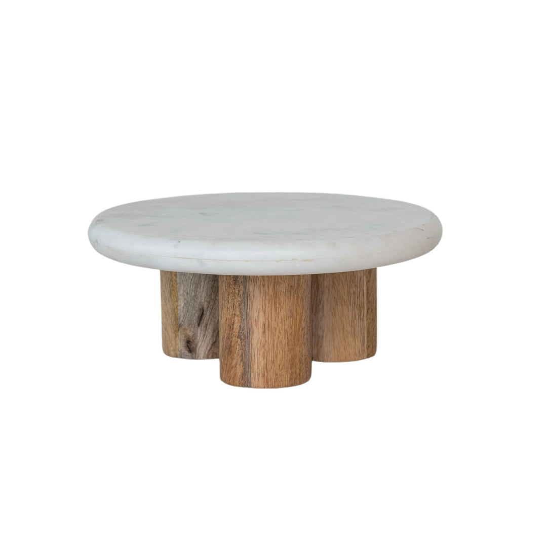 Marble Pedestal w/ Mango Wood Legs, White & Natural, KD