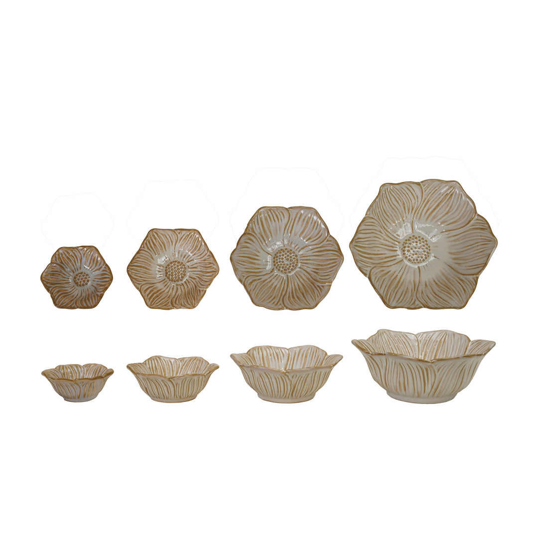 Stoneware Flower Shaped Bowls, Set of 4 (Each One Will Vary)