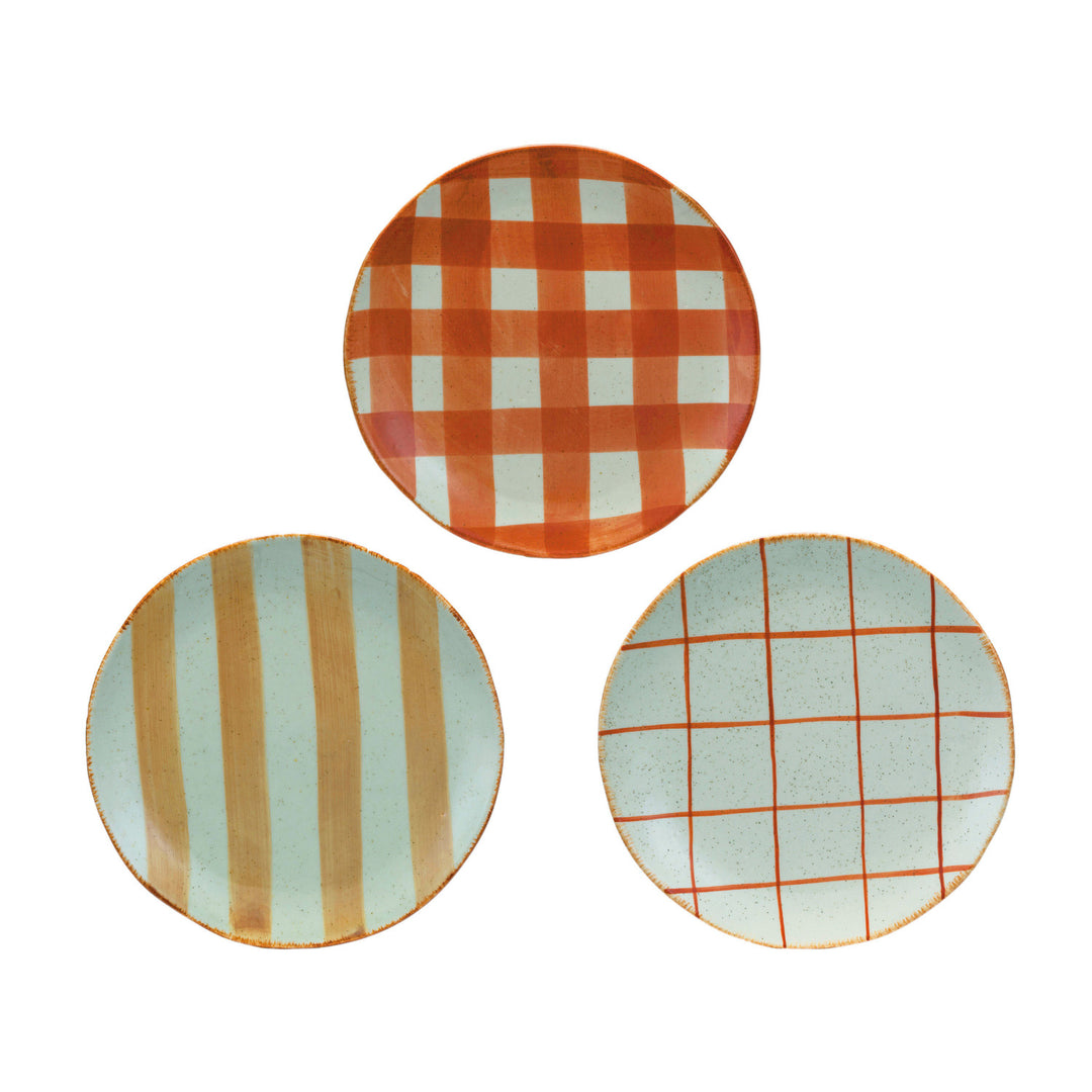 Hand-Painted Stoneware Plate w/ Pattern, 3 Styles