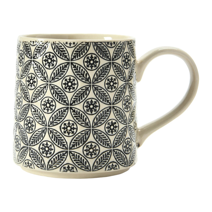 Hand-Stamped Black and White Mugs with Pattern