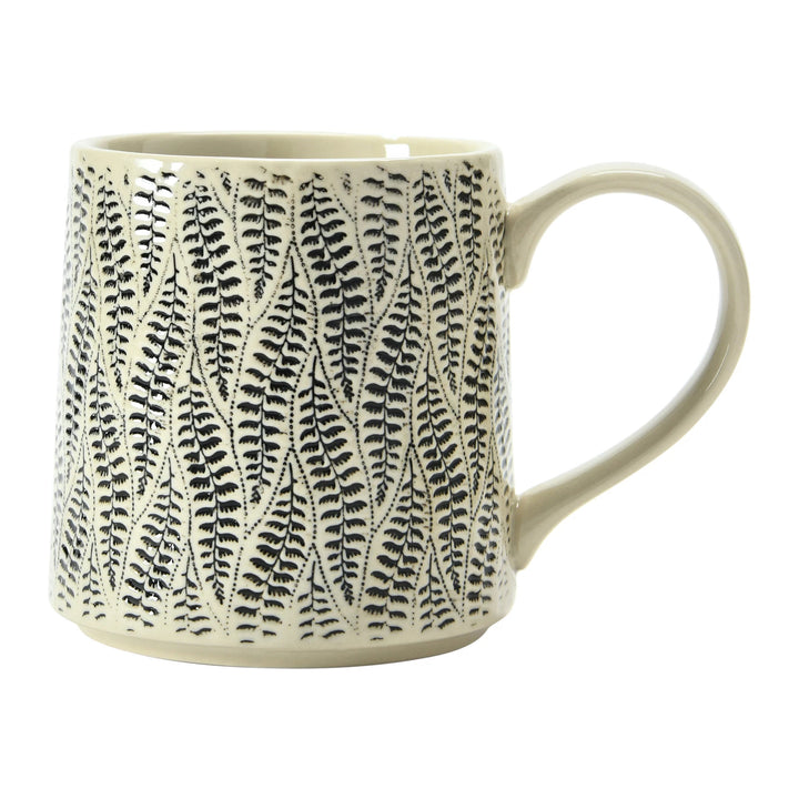 Hand-Stamped Black and White Mugs with Pattern