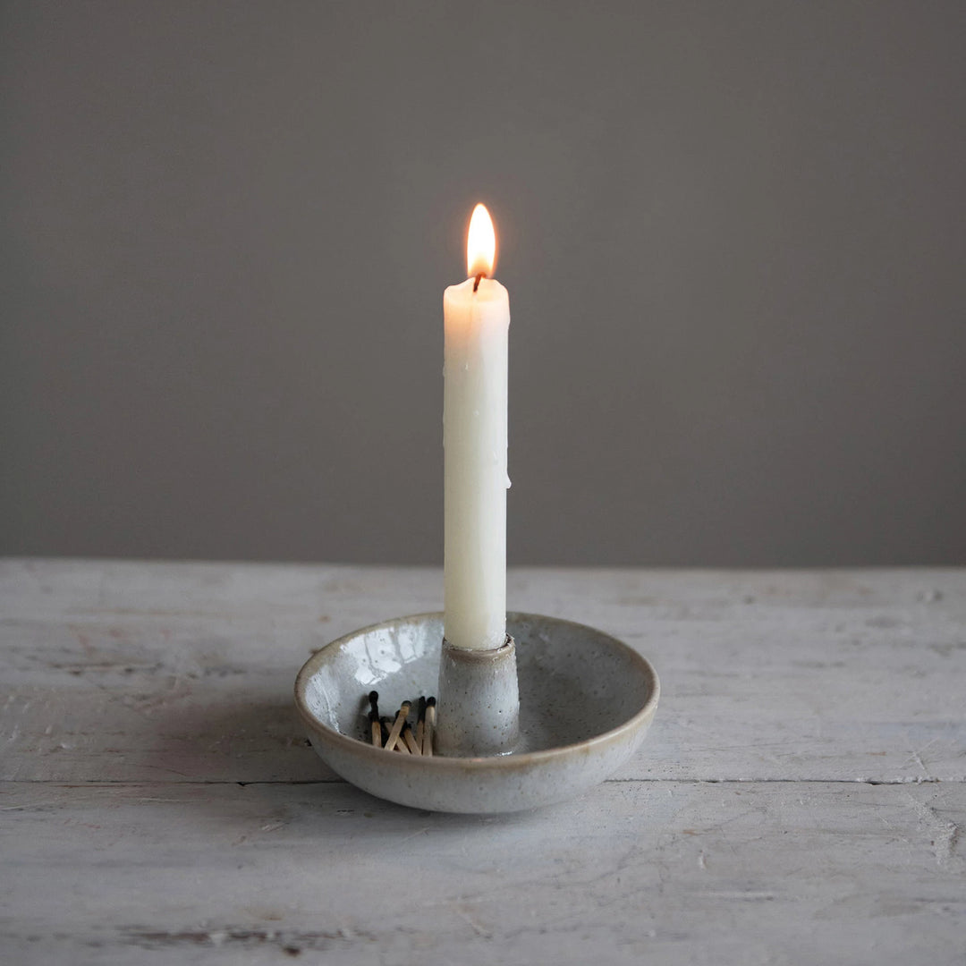 Stoneware Dish with Toothpick Holder with Glaze