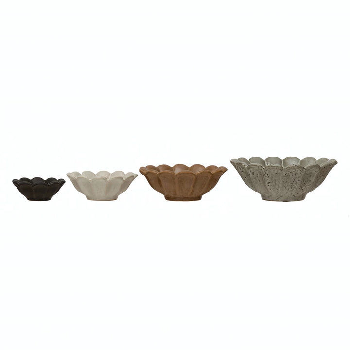 Round Stoneware Flower Bowls, Set of 4