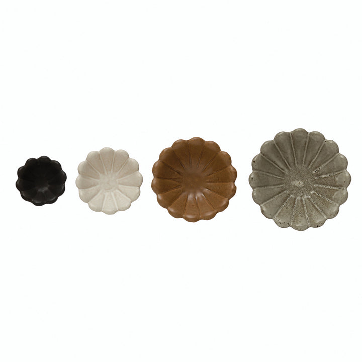 Round Stoneware Flower Bowls, Set of 4