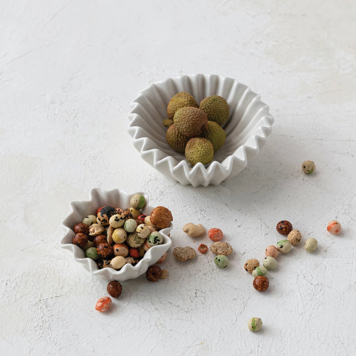 White Stoneware Fluted Bowl