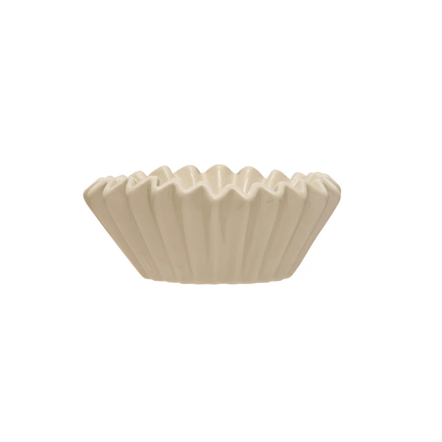 White Stoneware Fluted Bowl