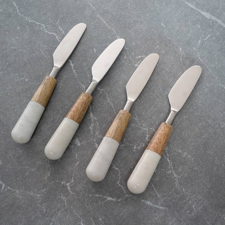 White Marble & Wood Spreaders Set