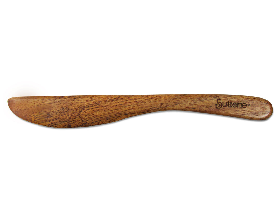Butterie Acacia Wood Flip-Top Butter Dish w/ Spreader Brass Handle