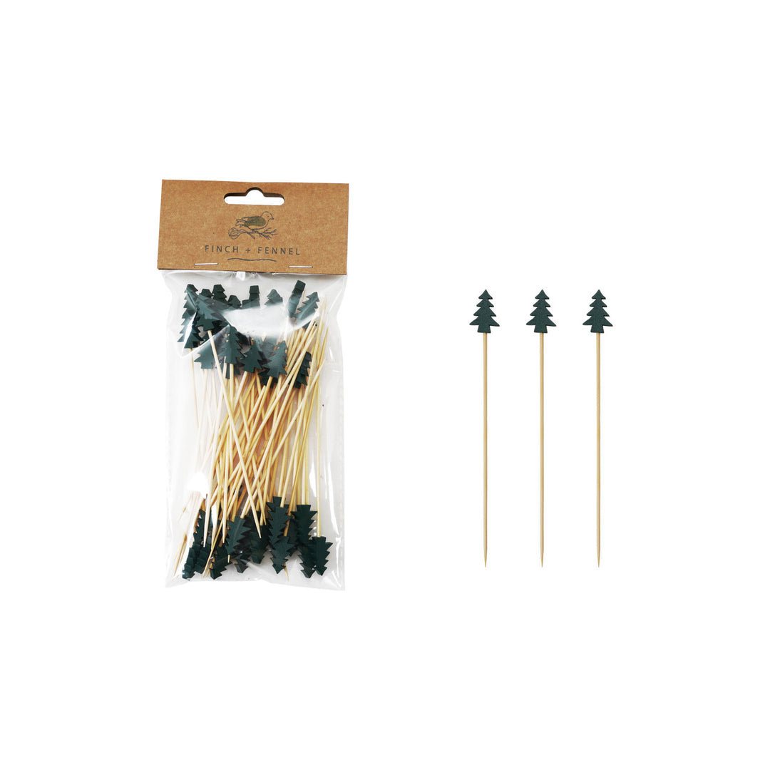Bamboo Single Use Skewers with Tree Shaped Handles, Set of 50