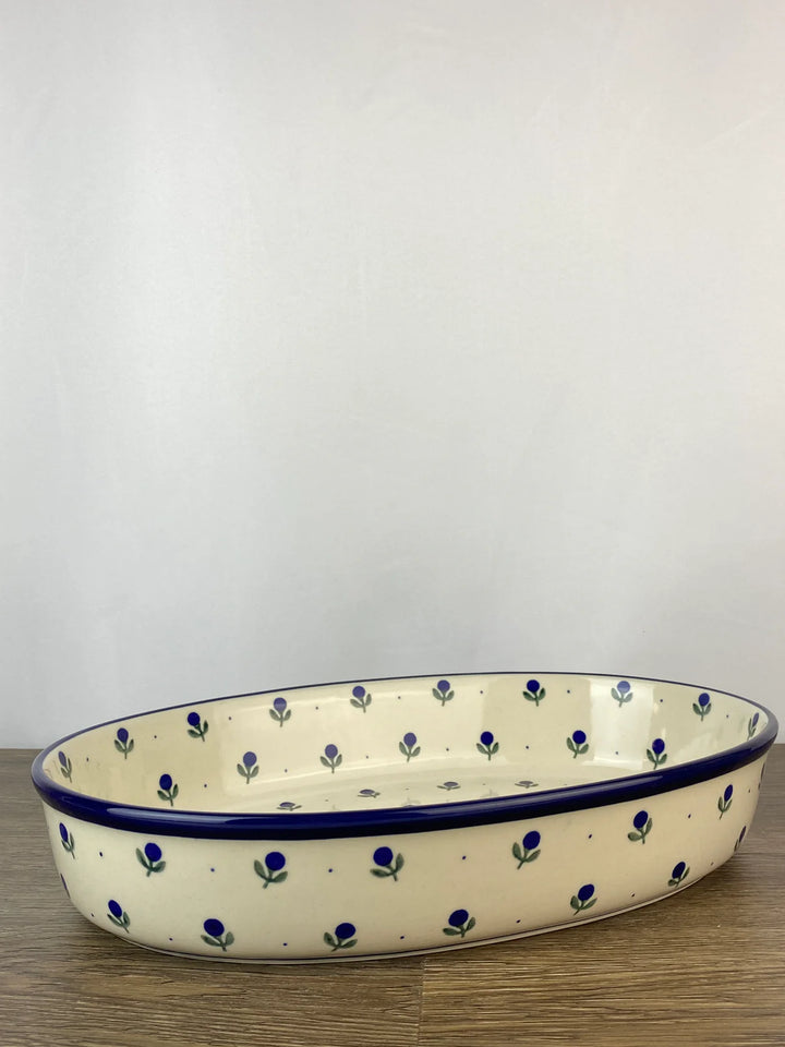 Polish Pottery XL Oval Baker - Blue Buds