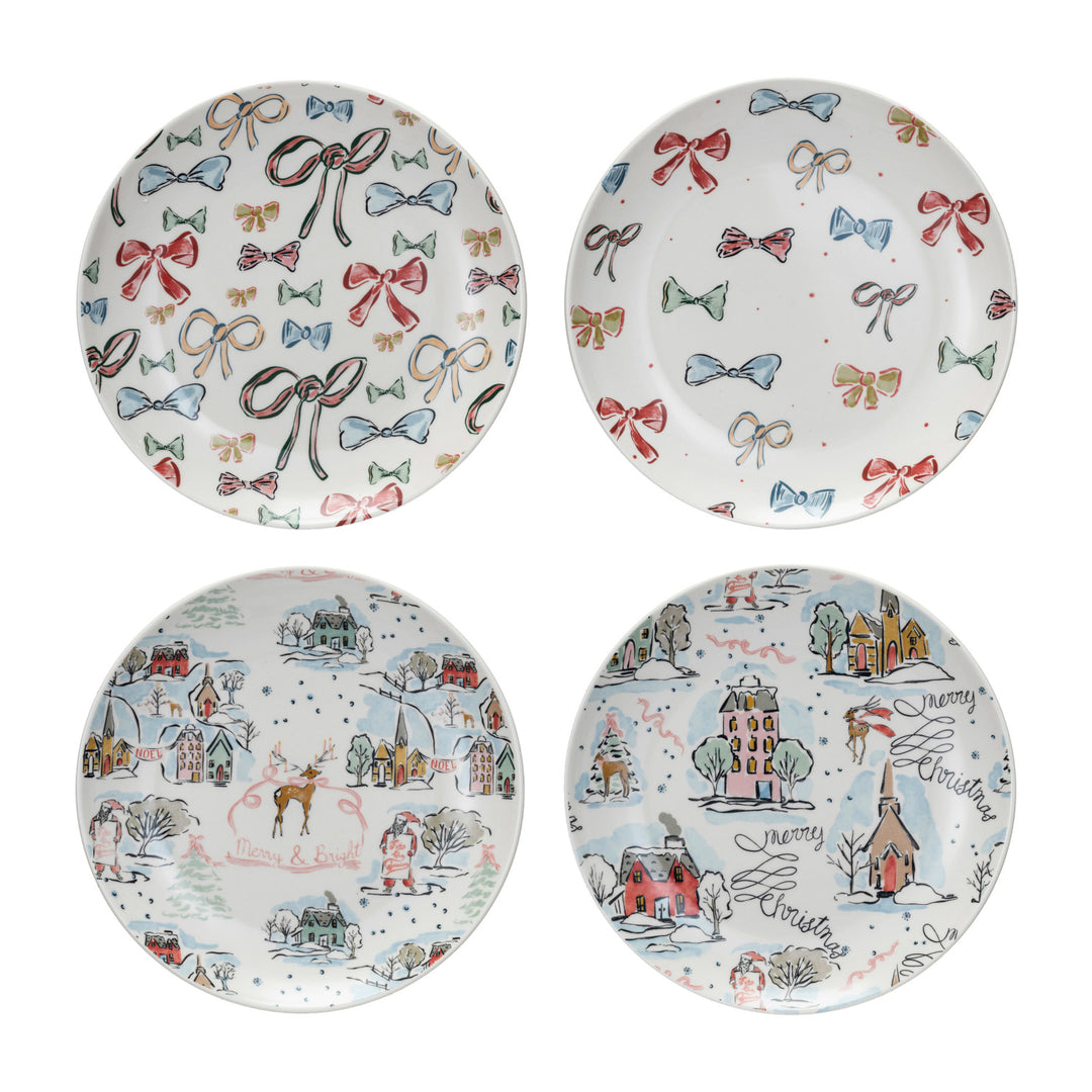 Stoneware Plate w/ Holiday Pattern, 4 Styles ©
