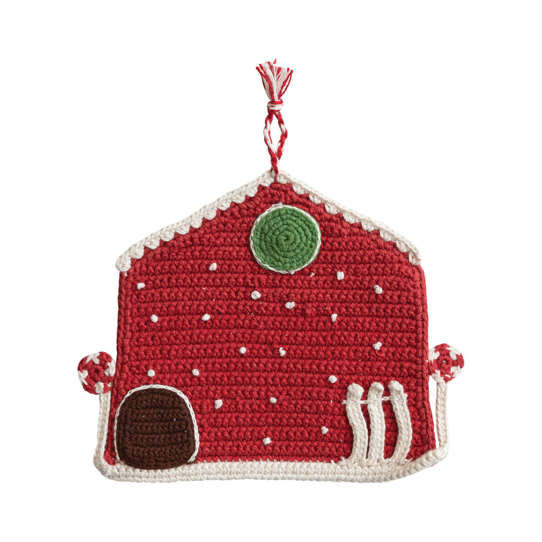 8" Square Cotton Crocheted House Shaped Pot Holder, Multi Color