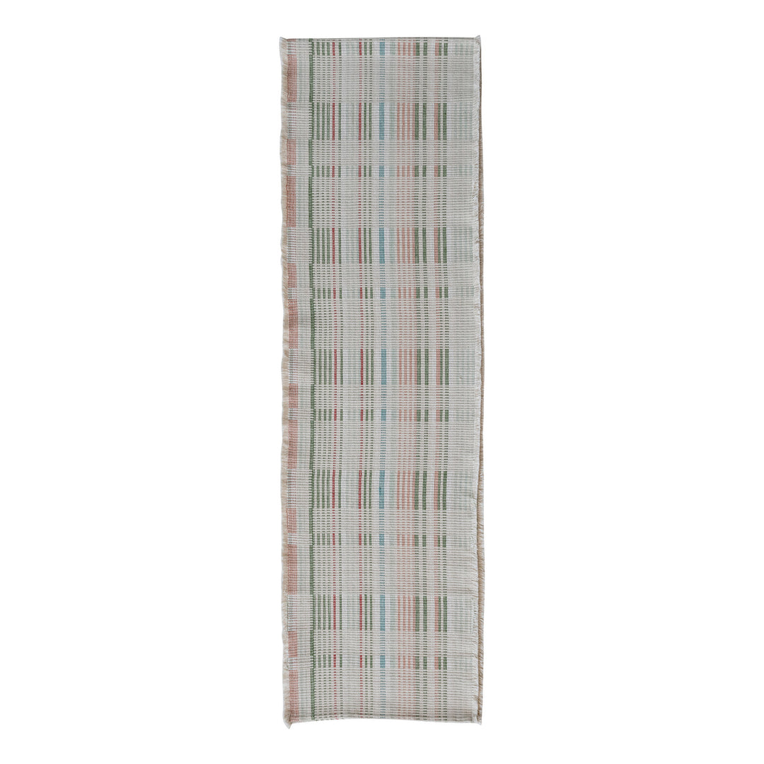 Woven Cotton Table Runner with Fringe, Multi Color Plaid