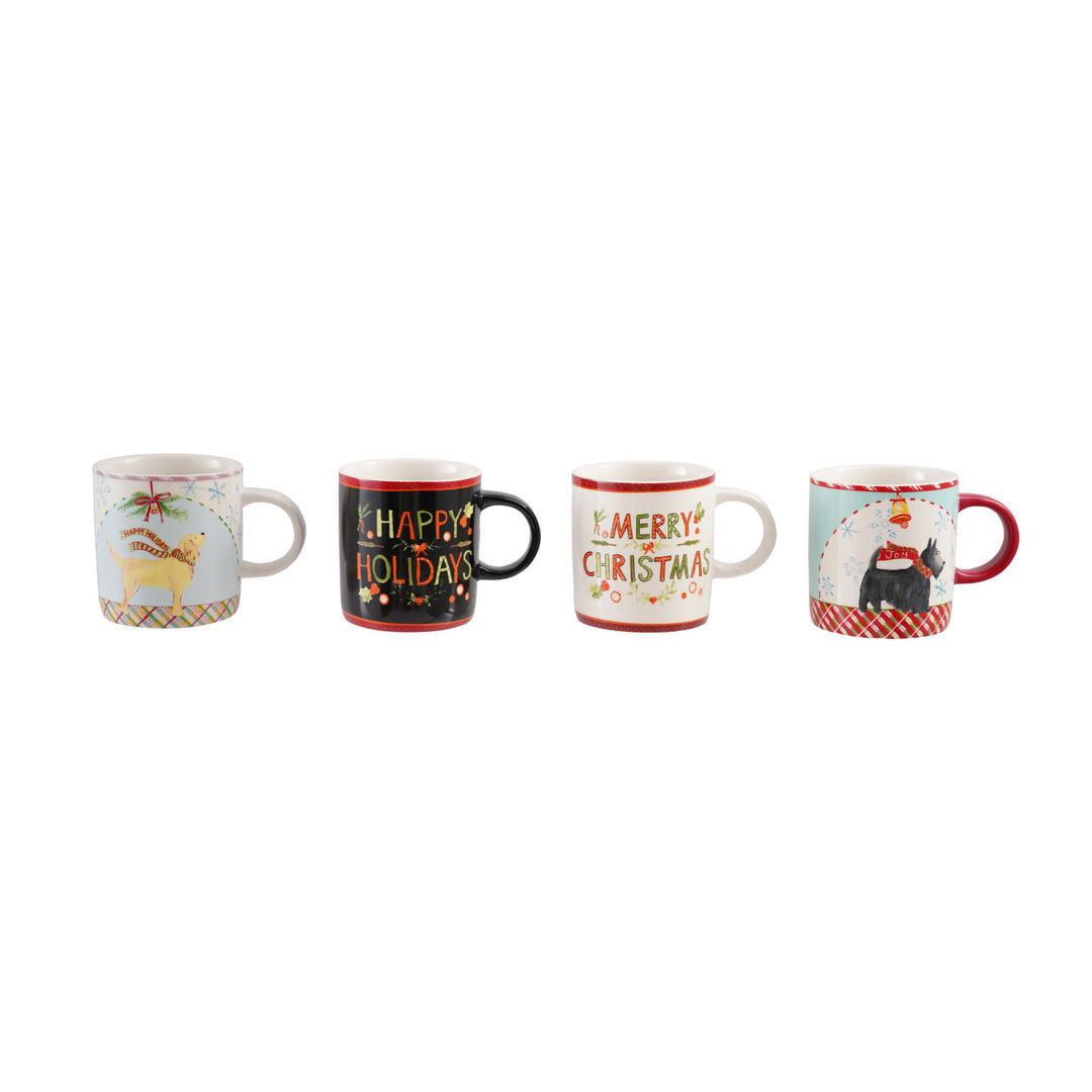 14 oz. Stoneware Mug with Dog in Scarf/Holiday Saying, 4 Styles ©