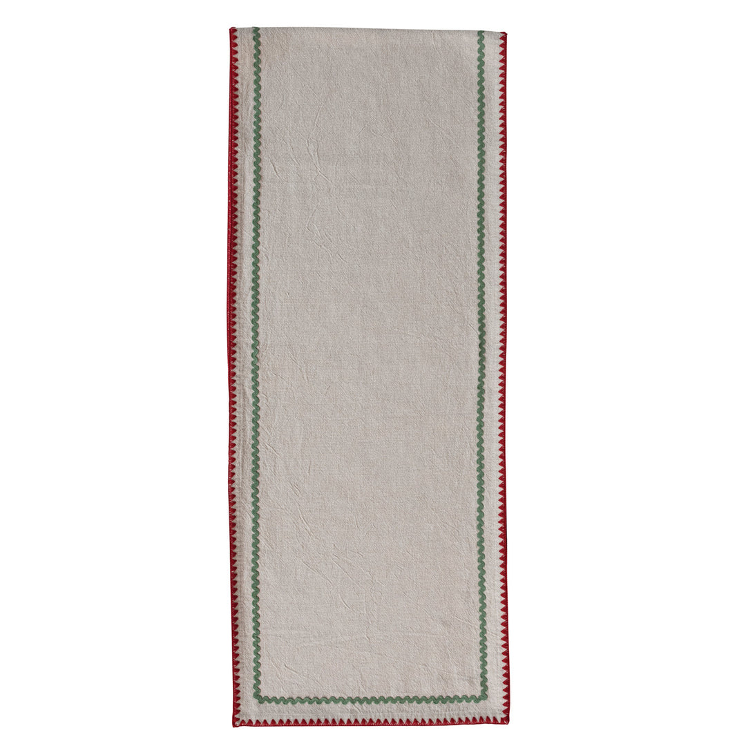 Woven Cotton Table Runner with Stitched Edge & Ric Rac Trim