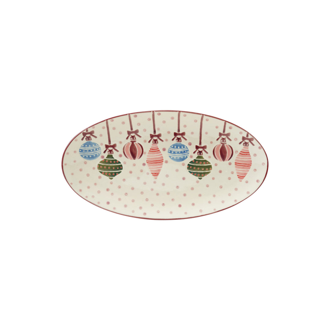 Hand-Painted Stoneware Platter with Wax Relief Ornaments & Dots