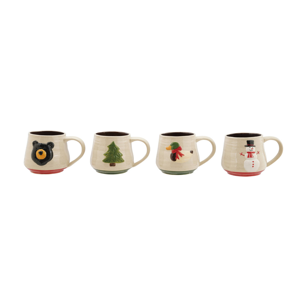 Hand-Painted Stoneware Mug with Embossed Holiday Icon, 14oz