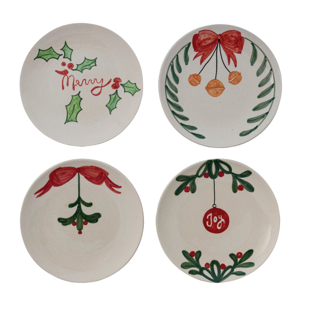 Hand-Painted Stoneware Plate with Holiday Botanical Design