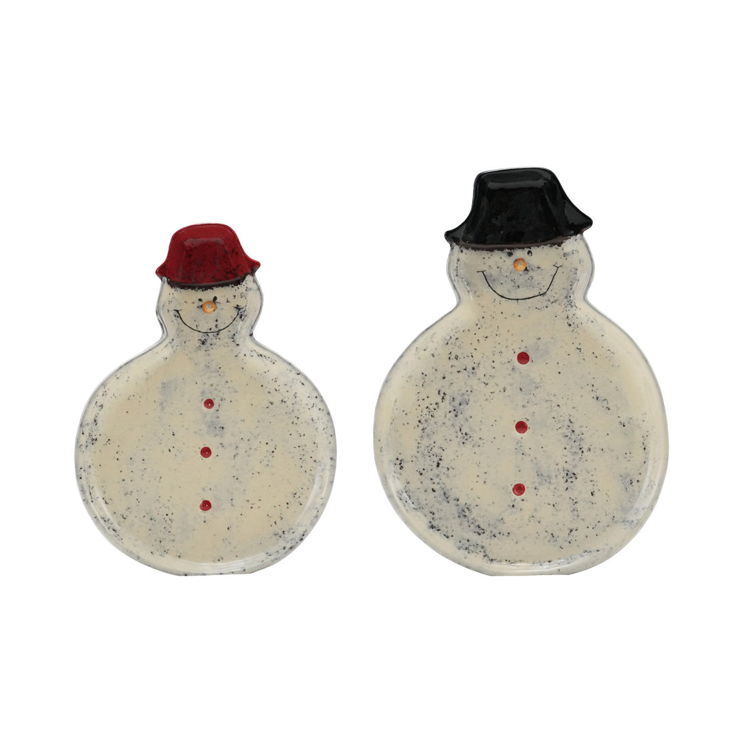 Hand-Painted Ceramic Snowman Shaped Plates, Set of 2 (Each One Will Vary)