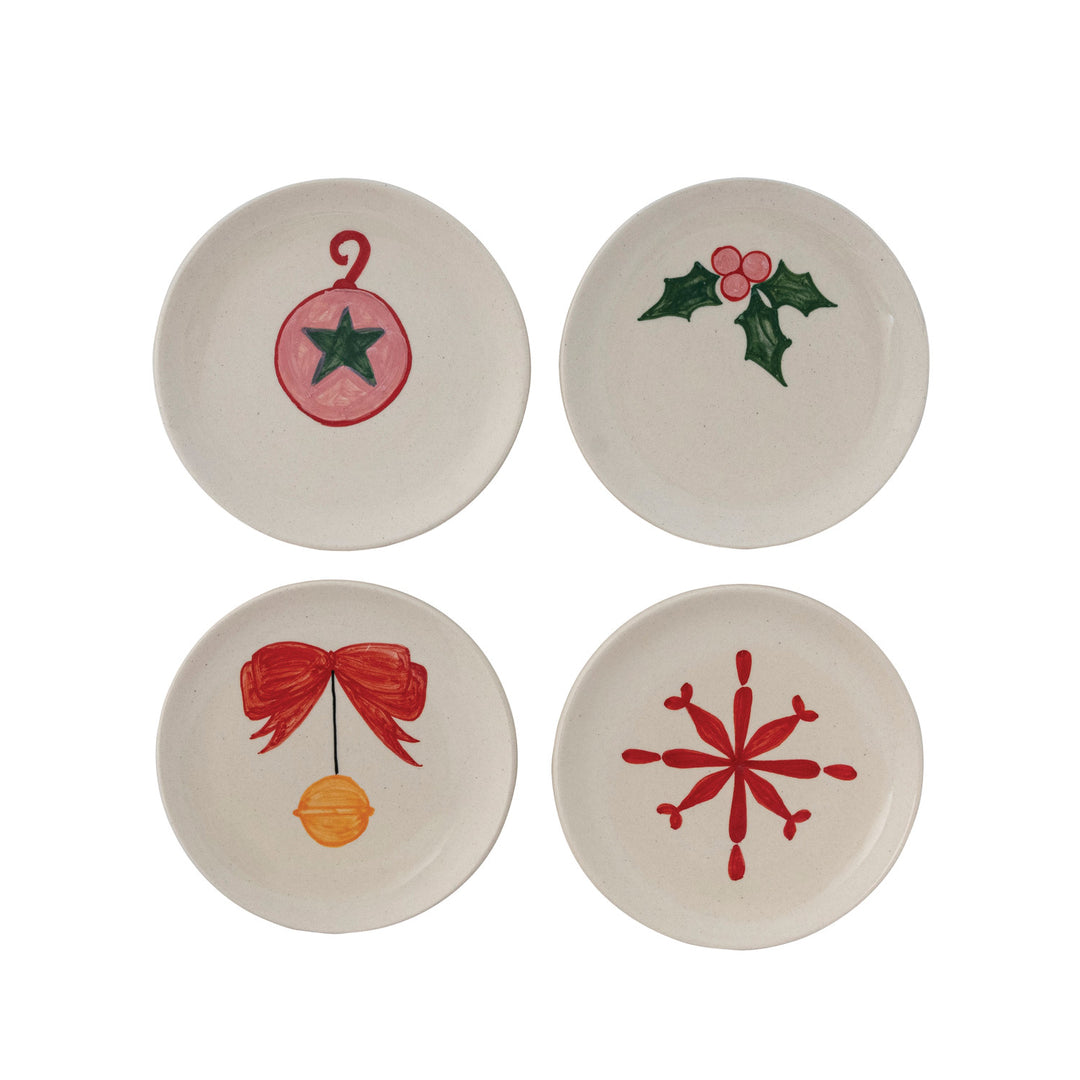 Hand-Painted Stoneware Plate with Holiday Design