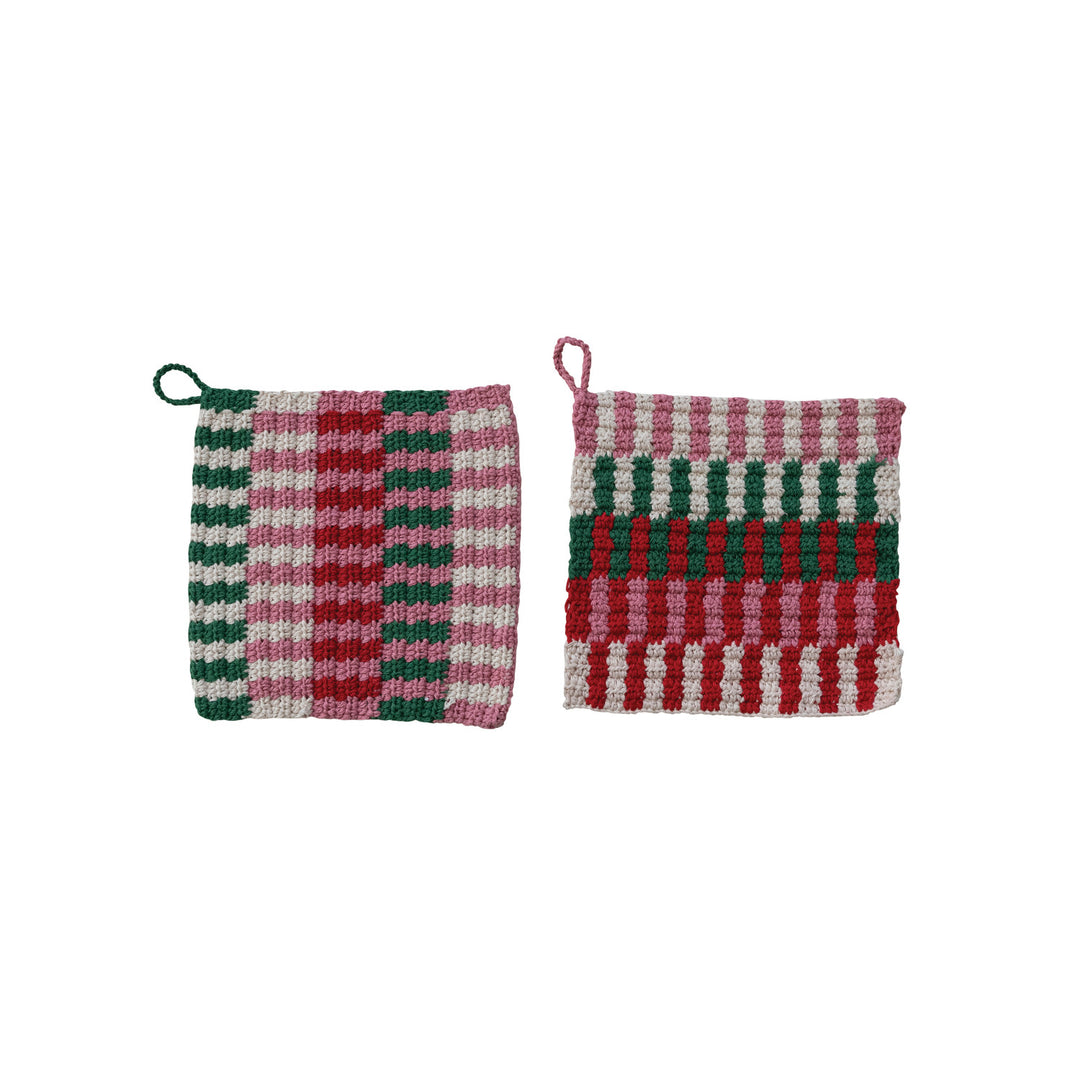 Cotton Crocheted Pot Holder with Pattern, 2 Styles
