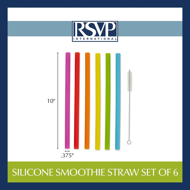 Reusable 10" Silicone Smoothie Straws (Set of 6)