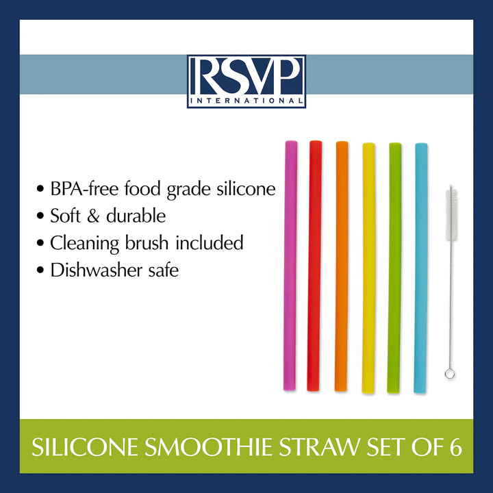 Reusable 10" Silicone Smoothie Straws (Set of 6)