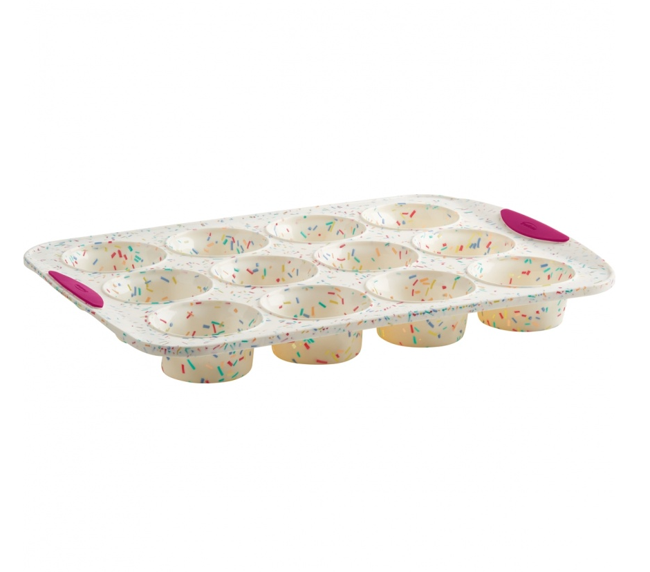 Silicone Bakeware: White Confetti 12-Cup Muffin Pan