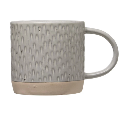 Light Blue/Grey Debossed Stoneware Mugs