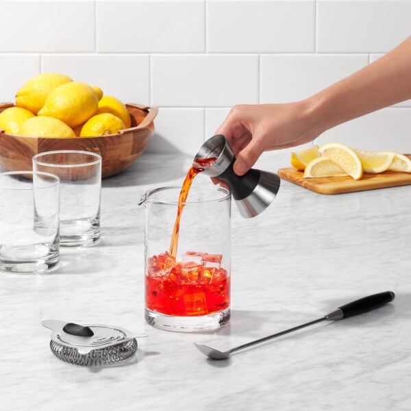 OXO Steel 24 Oz Single-Wall Cocktail Drink Shaker With Strainer And Jigger