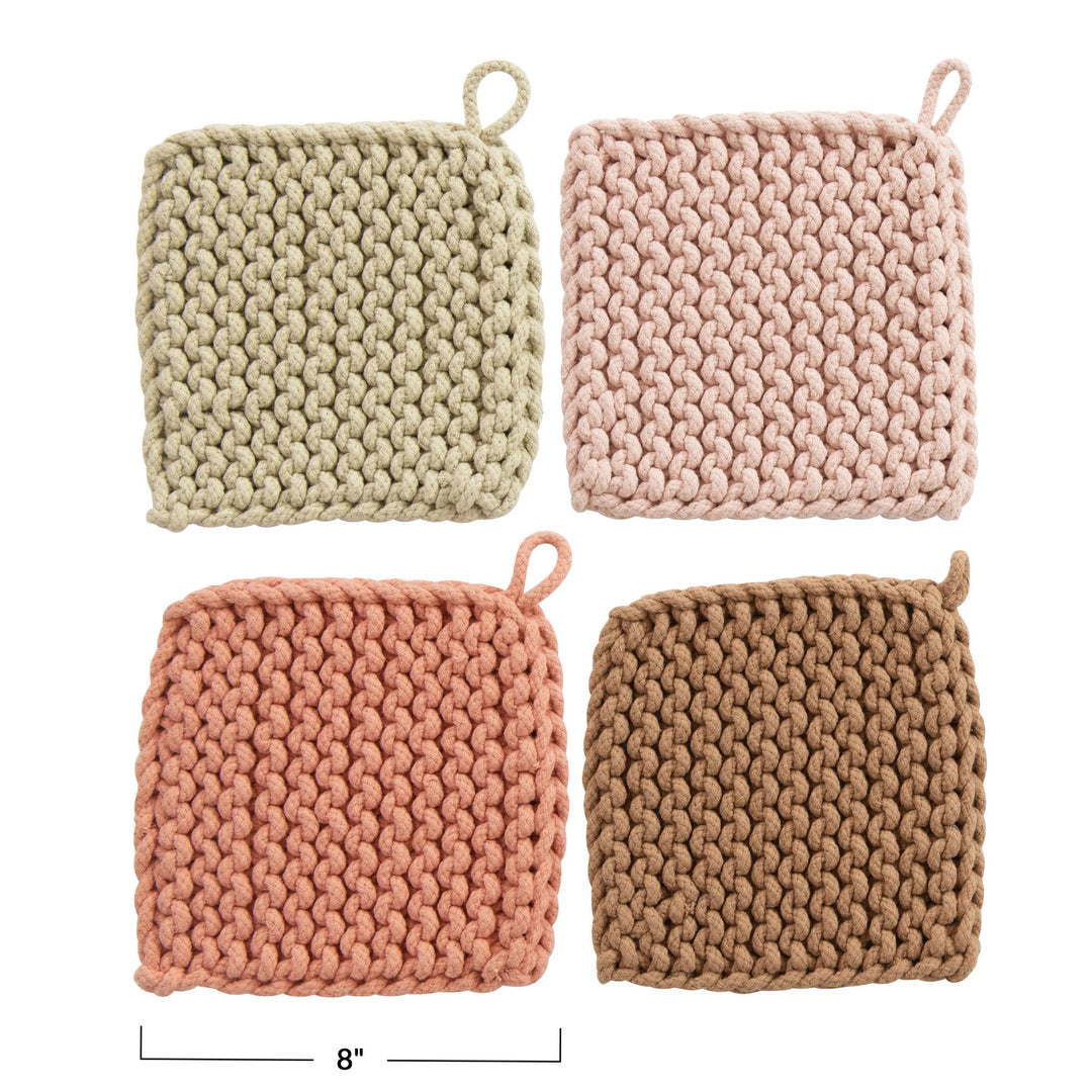 8" Square Cotton Crocheted Pot Holder - Pastels