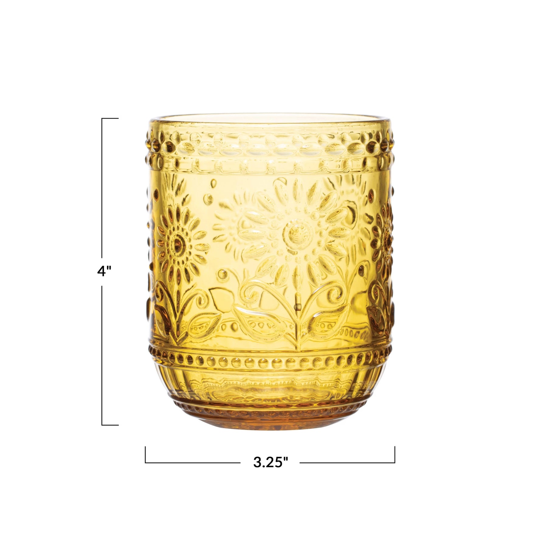 Flower Embossed Drinking Glass with Gold Lid