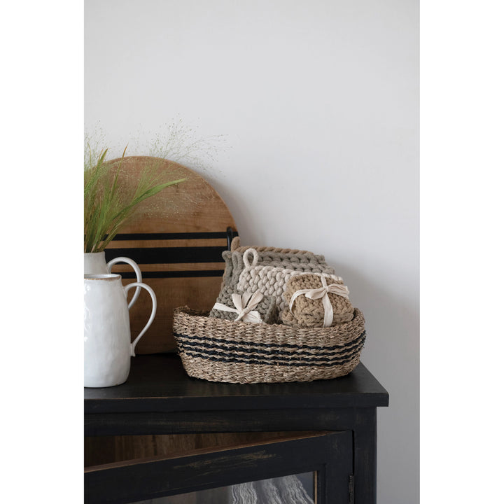 Handwoven Sea Grass Baskets with Black Stripes