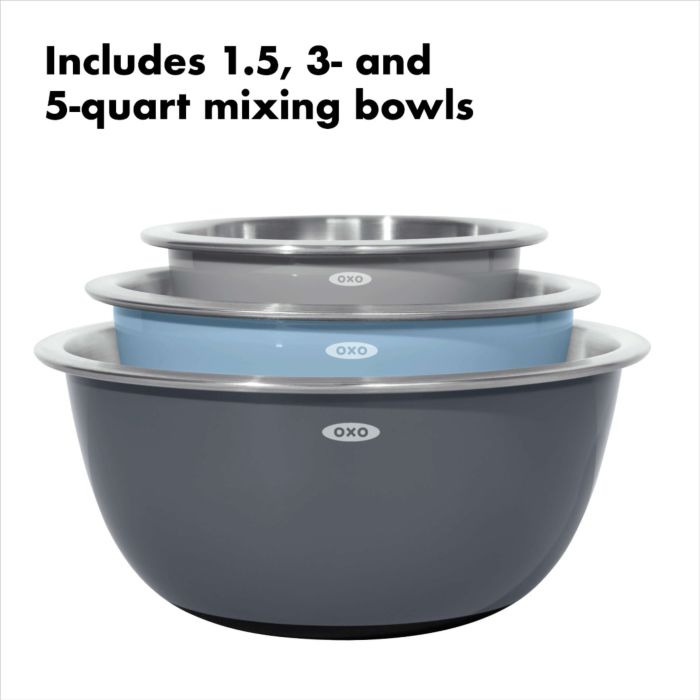 OXO Good Grips 3-Piece Stainless Steel Mixing Bowl Set - Winestuff