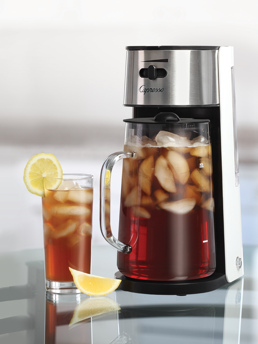 Capresso Stainless Steel Iced Tea Maker Glass Pitcher One Button Operation